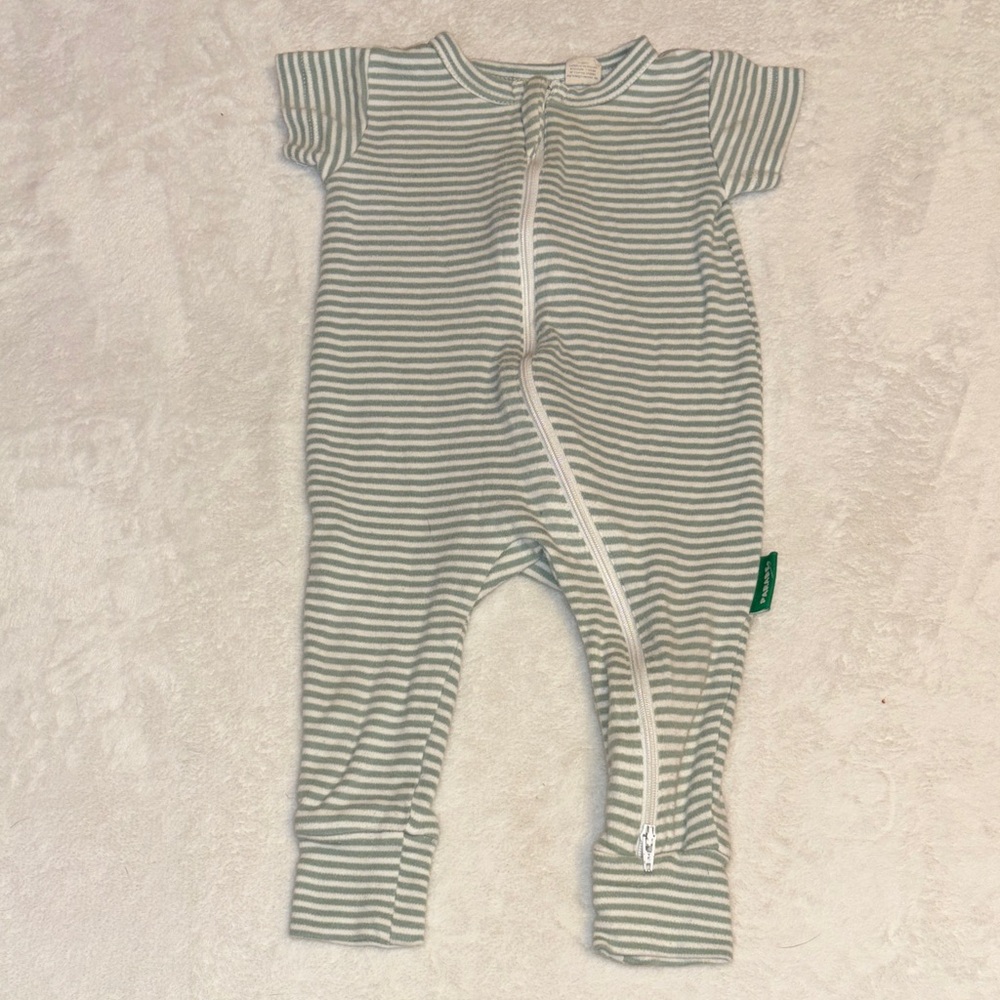 Parade Sage Green Striped Kids One-Piece Zipper Romper